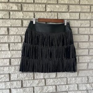 DKNY Black Faux Leather Studded Fringed Mini Skirt 
Size 2